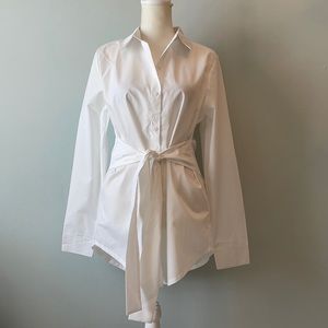 New with tags white cotton button down blouse with tie size small